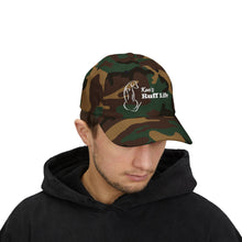Load image into Gallery viewer, Camo "Ruff Life" Dad Cap — Embroidered Dog Silhouette Hat