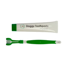 Load image into Gallery viewer, Triple Headed Dog Tooth Brush with Toothpaste-2pc Dental Kit