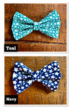 Load image into Gallery viewer, Koa's Ruff Life, glow in the dark dog bow teal or navy options.