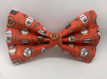 Load image into Gallery viewer, Koa's Ruff Life, fall orange coffee and donut bow tie for dogs.