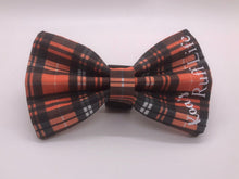 Load image into Gallery viewer, Koa's Ruff Life, fall orange and black plaid bow tie for dogs