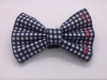 Load image into Gallery viewer, Koa's Ruff Life, checkered blue bow tie personalized with your pup's name. Perfect for fall/autumn and winter