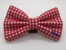 Load image into Gallery viewer, Koa's Ruff Life, checkered red bow tie for dogs personalized with your pup's name