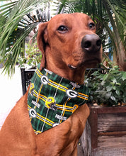 Load image into Gallery viewer, Koa's Ruff Life, Koa in a large NFL Green Bay Packers dog bandana personalized with your pup's name