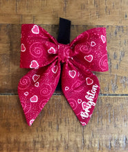 Load image into Gallery viewer, Koa's Ruff Life, red heart swirl sailor bow for dogs. Personalized with your pup's name.
