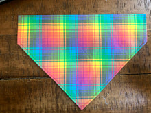 Load image into Gallery viewer, Koa's Ruff Life, love is love rainbow pride plaid bandana.