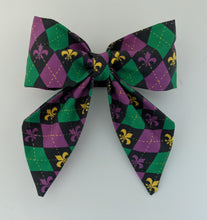 Load image into Gallery viewer, Koa's Ruff Life, Mardi Gras argyle bow tie for dogs