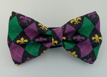 Load image into Gallery viewer, Koa's Ruff Life, Mardi Gras argyle bow tie for dogs