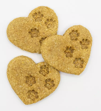 Load image into Gallery viewer, Koa's Ruff Life, dog heart paw cookie, organic human ingredients, gluten free, no preservatives. Flavors: peanut butter, cheese, and pumpkin.