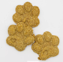 Load image into Gallery viewer, Koa's Ruff Life, dog paw with heart cookie, organic human ingredients, gluten free, no preservatives. Flavors: peanut butter, cheese, and pumpkin.