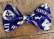 Load image into Gallery viewer, Koa's Ruff Life, University of Washington Huskies bow tie. College Football bow tie for dogs. School pride.