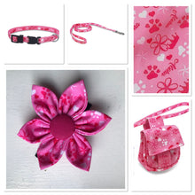 Load image into Gallery viewer, Koa's Ruff Life, the pink aloha princess collection comes with matching large flower for dog collar, collar, leash and waste bag holder. Bring the spirit of Hawaii to your home town.