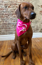 Load image into Gallery viewer, Koa's Ruff Life, Koa in the perosnalized pink heart paw larg bandana for dogs.