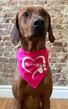 Load image into Gallery viewer, Koa's Ruff Life, Koa in the perosnalized pink heart paw larg bandana for dogs.