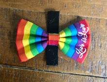 Load image into Gallery viewer, Koa's Ruff life, love is love rainbow pride bow tie. Show your support tot he LGBT community and choose love.