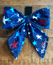 Load image into Gallery viewer, Koa's Ruff Life, the "made in america" themed sialor bow for dogs, large personalized with pup's name. Great for the summer, memorial day, july 4th bbq picnic, veteran's day.