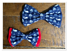 Load image into Gallery viewer, Koa's Ruff Life, Sails away! The "summer sails" bow tie is for the nautical lover featuring whales, sailboat, anchors and wheels.
