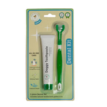 Load image into Gallery viewer, Triple Headed Dog Tooth Brush with Toothpaste-2pc Dental Kit
