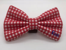 Load image into Gallery viewer, Koa&#39;s Ruff Life, checkered red bow tie for dogs personalized with your pup&#39;s name
