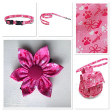 Load image into Gallery viewer, Koa&#39;s Ruff Life, the pink aloha princess collection comes with matching large flower for dog collar, collar, leash and waste bag holder. Bring the spirit of Hawaii to your home town.
