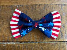 Load image into Gallery viewer, Koa&#39;s Ruff Life, the &quot;proud to ba an American&quot; themed bow tie for dogs, large . Your pup will be strutting in the American flag designed bow tie. Great for the summer, memorial day, july 4th bbq picnic, veteran&#39;s day.
