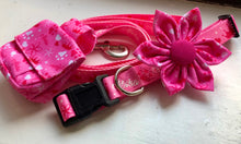 Load image into Gallery viewer, Koa&#39;s Ruff Life, the pink aloha princess collection comes with matching large flower for dog collar, collar, leash and waste bag holder. Bring the spirit of Hawaii to your home town.
