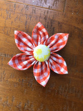 Load image into Gallery viewer, Koa&#39;s Ruff Life, the orange checker flower for dog collar.
