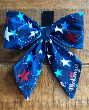 Load image into Gallery viewer, Koa&#39;s Ruff Life, the &quot;made in america&quot; themed sialor bow for dogs, large personalized with pup&#39;s name. Great for the summer, memorial day, july 4th bbq picnic, veteran&#39;s day.
